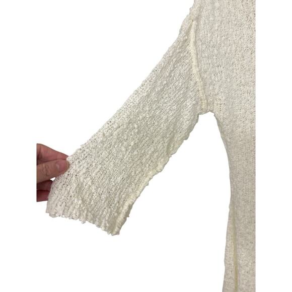 POL Cotton Blend Cream Open Knit Asymmetrical Hem Beachy Longline Tunic Top L - Picture 4 of 11